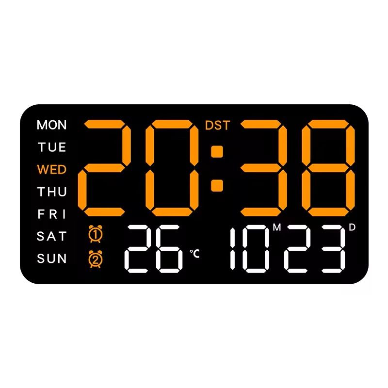Large LED Digital Wall Clock – USB Powered Remote Control with Temperature, Date & Week Display + Dual Alarm Feature