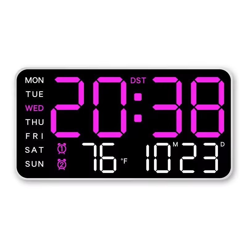 Large LED Digital Wall Clock – USB Powered Remote Control with Temperature, Date & Week Display + Dual Alarm Feature