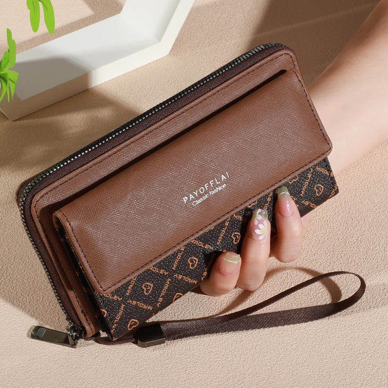 Faux Leather Wallet for Men, Double Layer, Snap Closure, Zippered Card Holder, Photo Compartment
