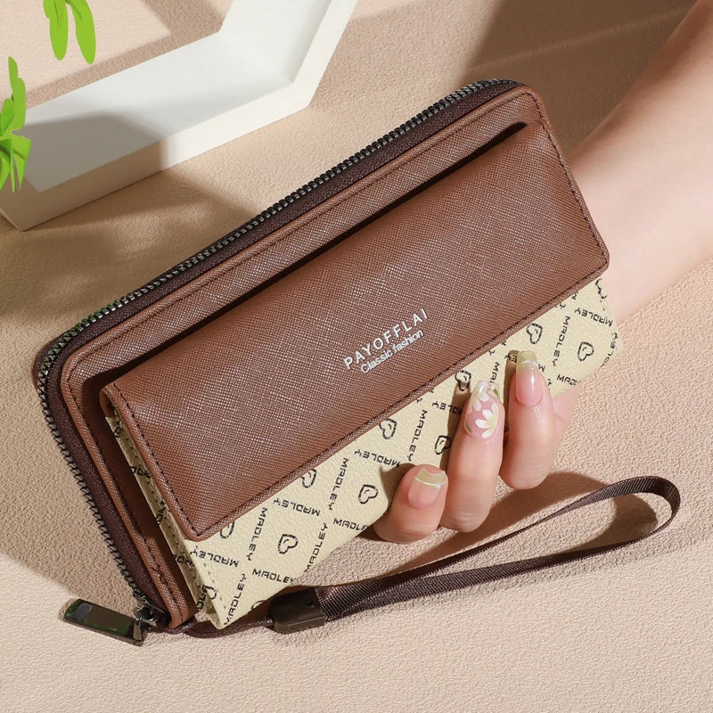 Faux Leather Wallet For Men Double Layer Snap Closure Zippered Card Holder Photo Compartment 8