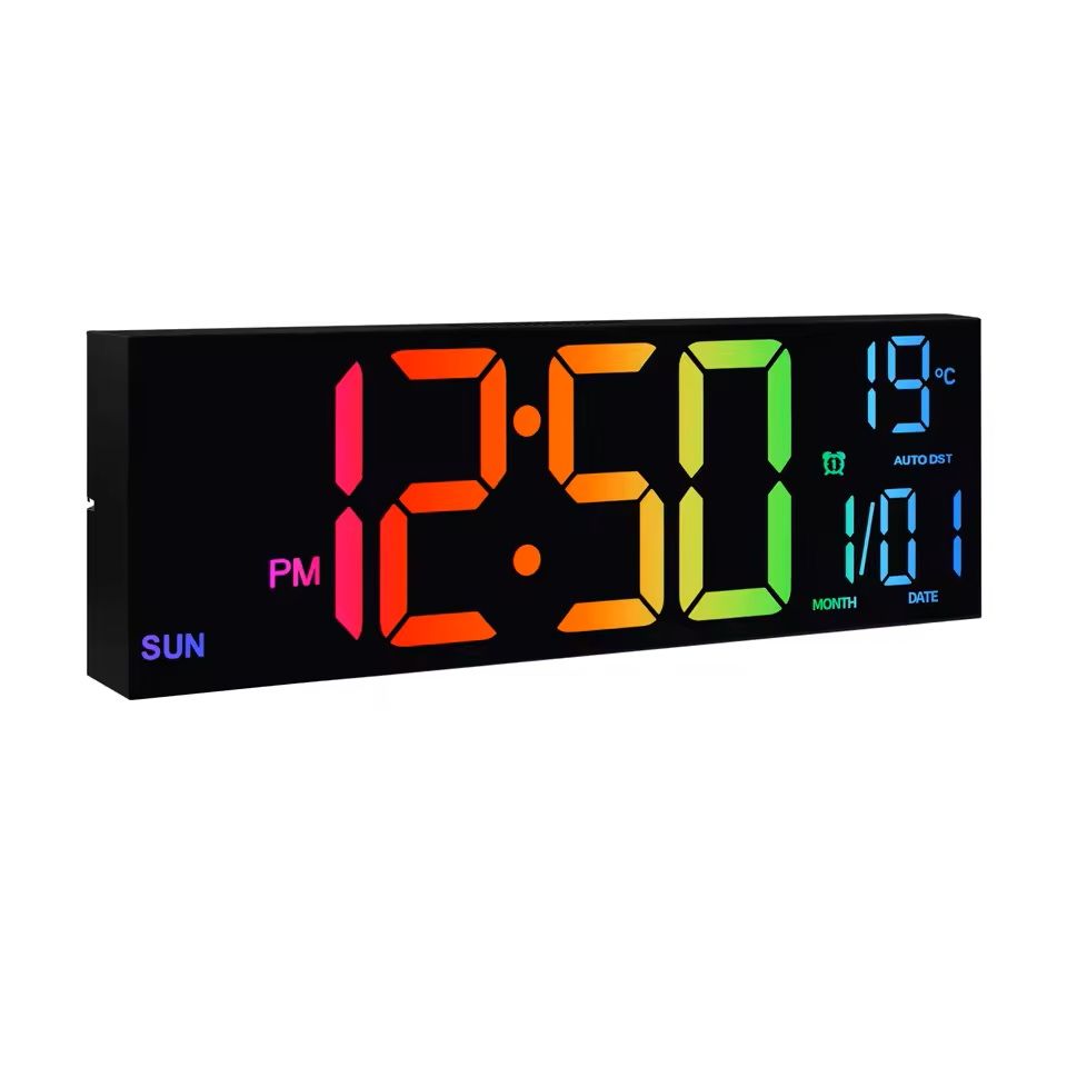 Large LED Digital Wall Clock  16 Inches Big Display With Remote 8 RGB Colors Alarm  Temperature 2