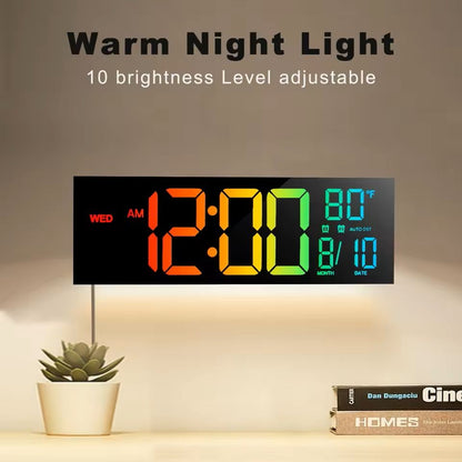 Large LED Digital Wall Clock  16 Inches Big Display With Remote 8 RGB Colors Alarm  Temperature 4