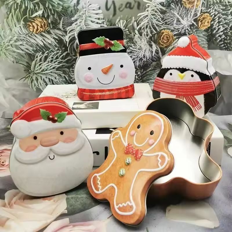 Festive Gingerbread Man Christmas Candy & Gift Box - Holiday Treat Storage Tin