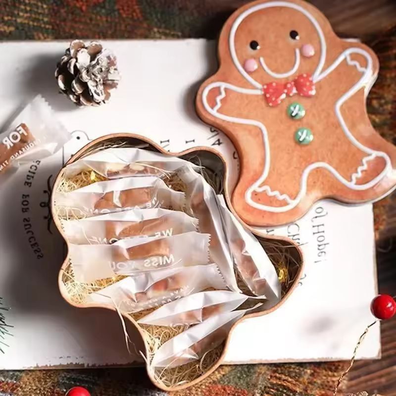 Festive Gingerbread Man Christmas Candy  Gift Box  Holiday Treat Storage Tin 1