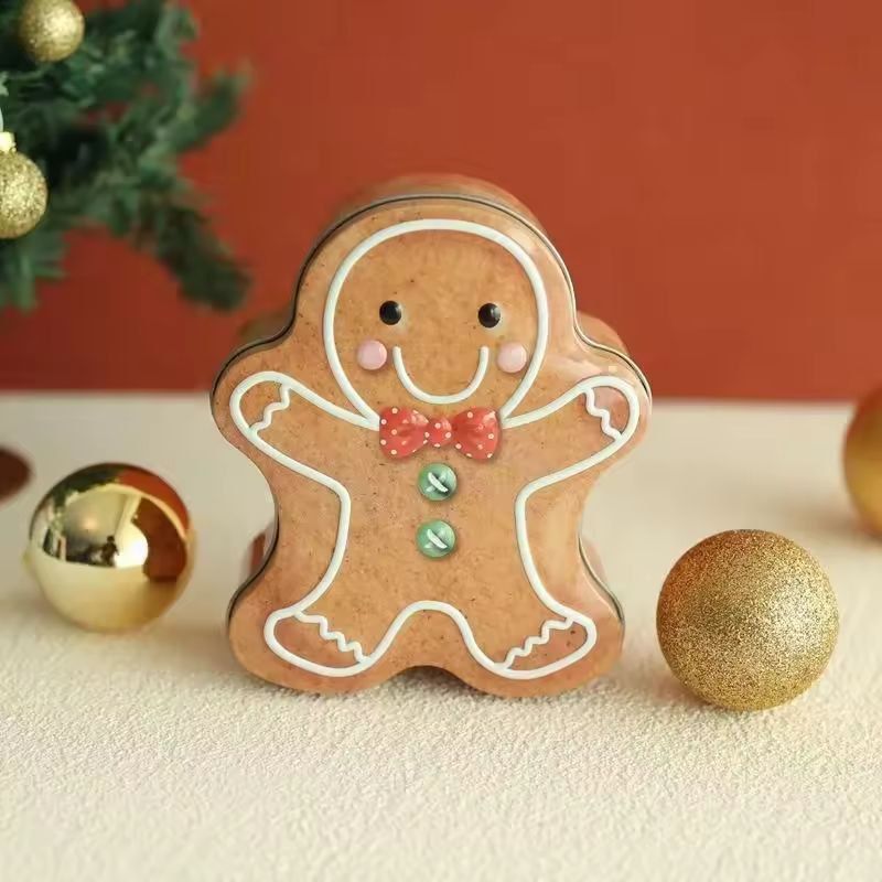 Festive Gingerbread Man Christmas Candy  Gift Box  Holiday Treat Storage Tin 5