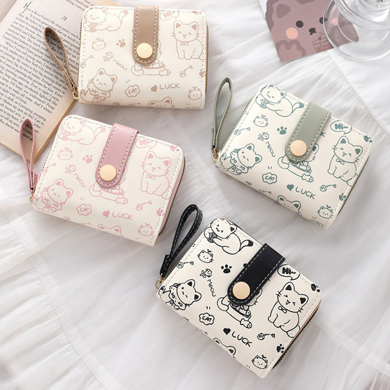 High-Quality Cute Cat Wallet, Card Holder Small Purses with Zip Coin Pocket Pocket High Quality Square Hand Bags