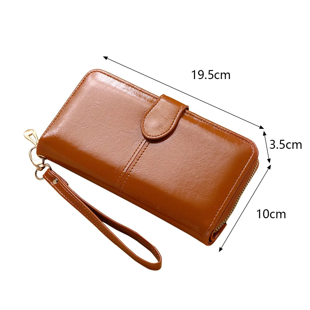 PU Leather Clutch Wallet for Women, Vintage Oil Wax, Large Capacity Pouch Ladies Wristband Simple Card Holder Pouch Bag