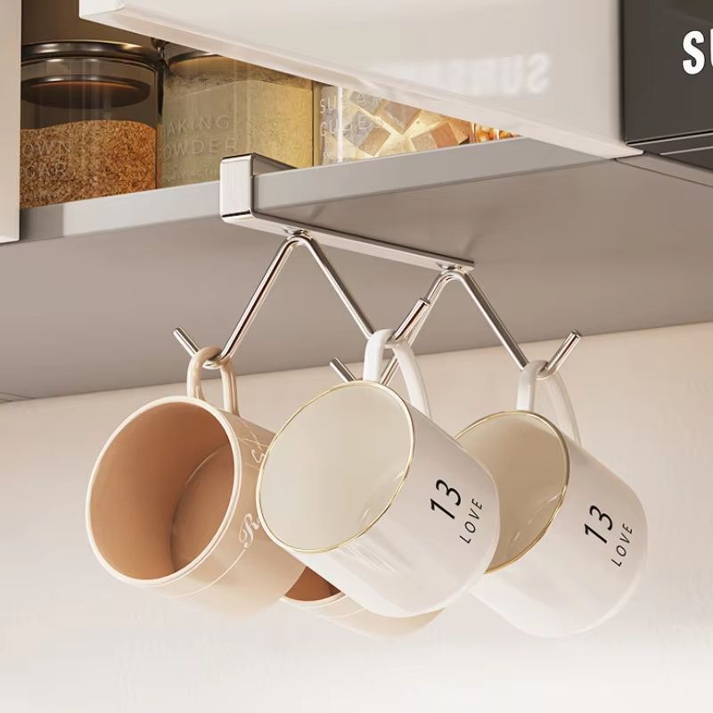 304 Stainless Steel Under Cabinet Coffee Mug Holder Rack 4