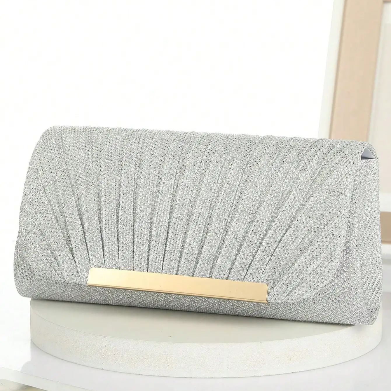 Metallic Ruched Evening Bags Small Envelope Shaped Box Purse for Party Wedding Event Luxury Handbag for Women