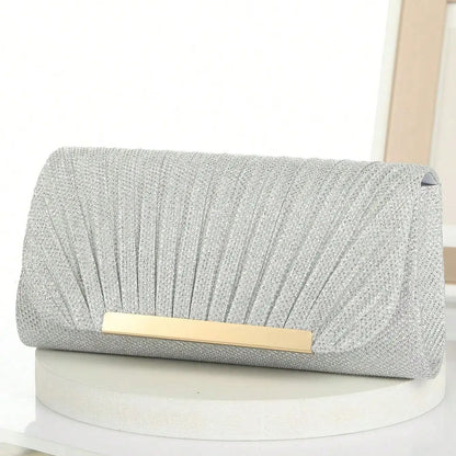 Metallic Ruched Evening Bags Small Envelope Shaped Box Purse for Party Wedding Event Luxury Handbag for Women