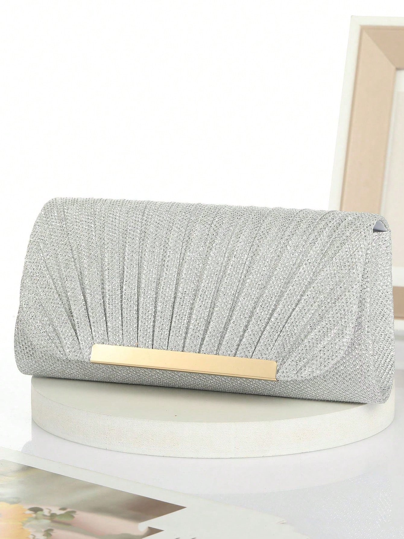 Metallic Ruched Evening Bags Small Envelope Shaped Box Purse for Party Wedding Event Luxury Handbag for Women