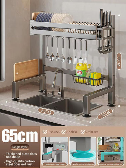 Stainless Steel DoubleLayer Kitchen Sink Dish Draining Shelf 9