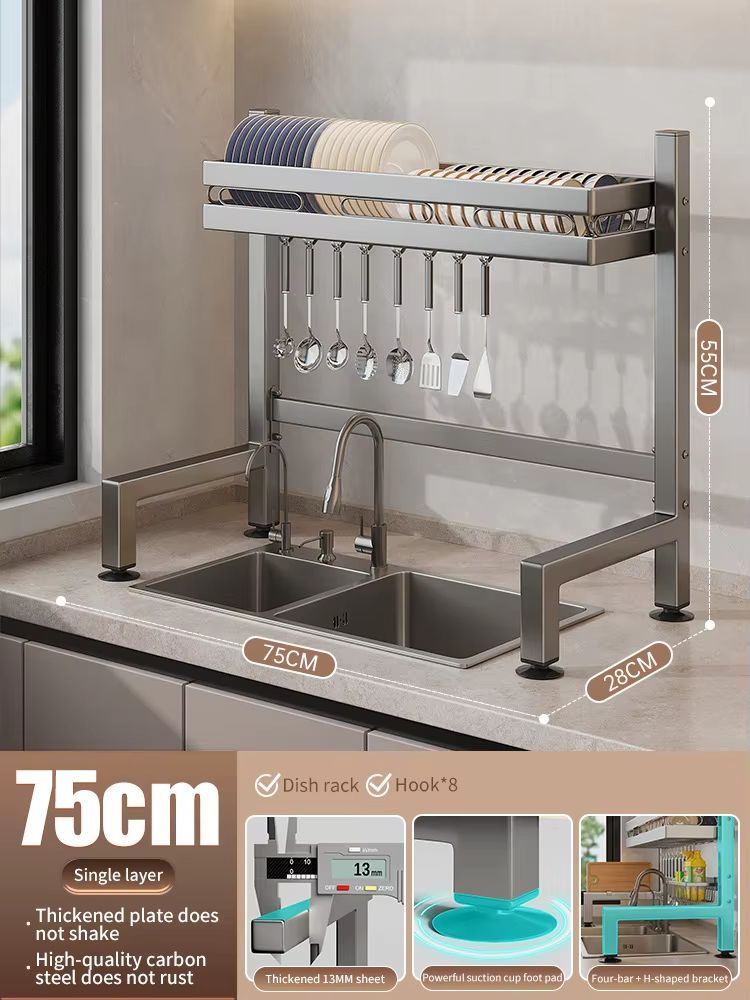 Stainless Steel DoubleLayer Kitchen Sink Dish Draining Shelf 10