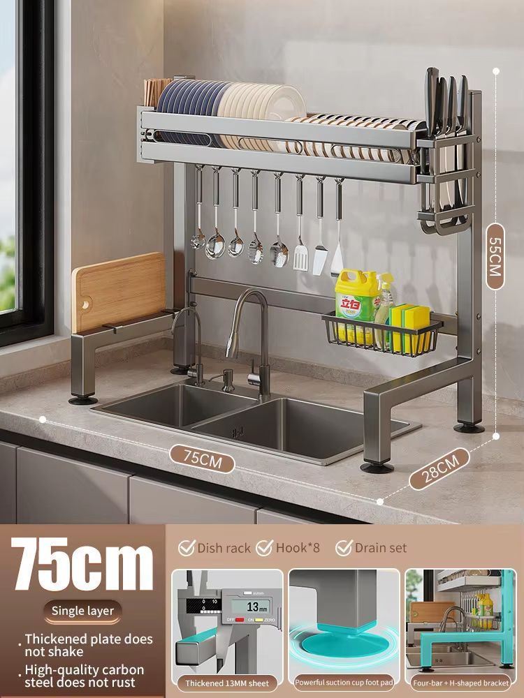Stainless Steel DoubleLayer Kitchen Sink Dish Draining Shelf 11