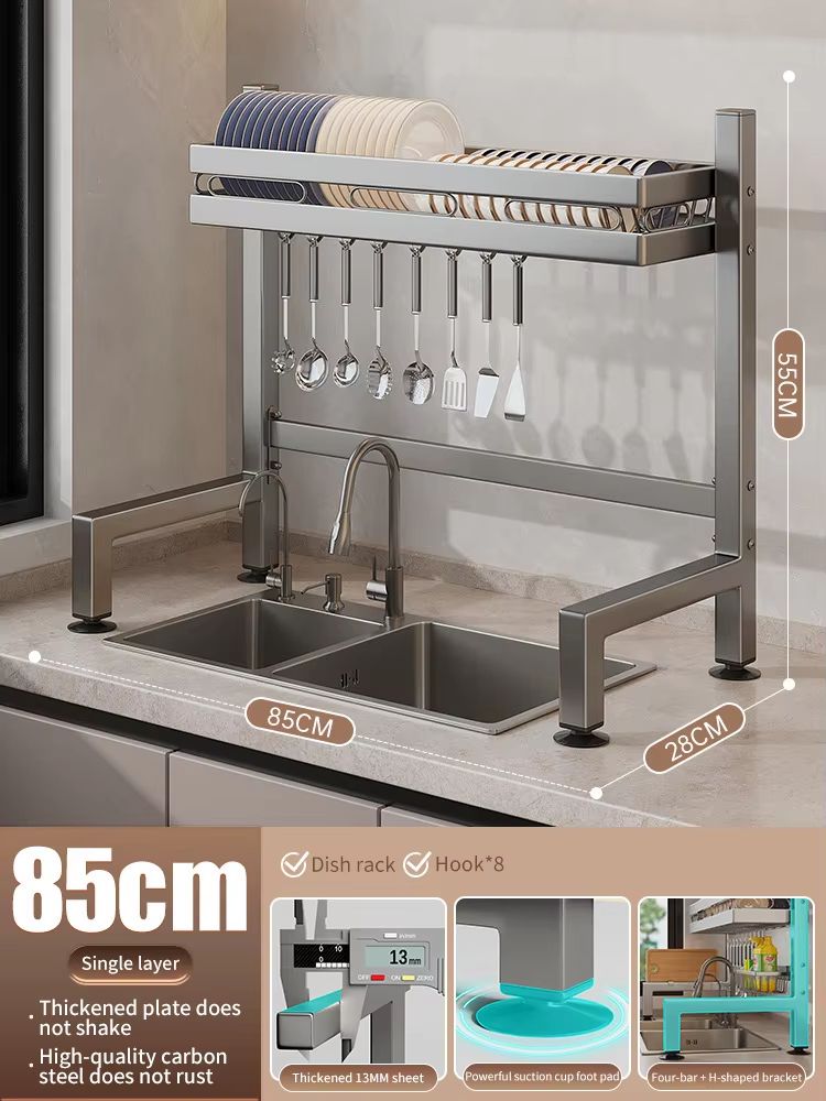 Stainless Steel DoubleLayer Kitchen Sink Dish Draining Shelf 12