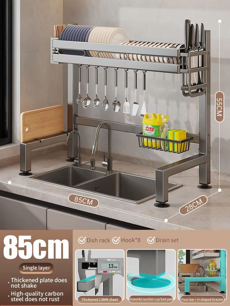 Stainless Steel DoubleLayer Kitchen Sink Dish Draining Shelf 13