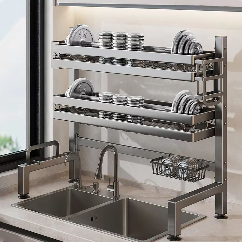 Stainless Steel DoubleLayer Kitchen Sink Dish Draining Shelf 2