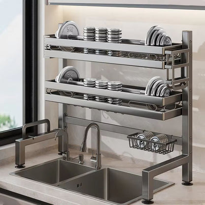 Stainless Steel DoubleLayer Kitchen Sink Dish Draining Shelf 2