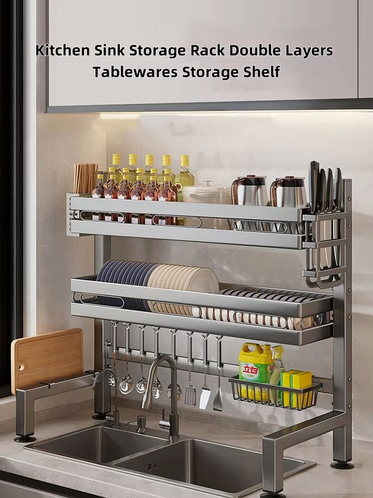 Stainless Steel DoubleLayer Kitchen Sink Dish Draining Shelf 5
