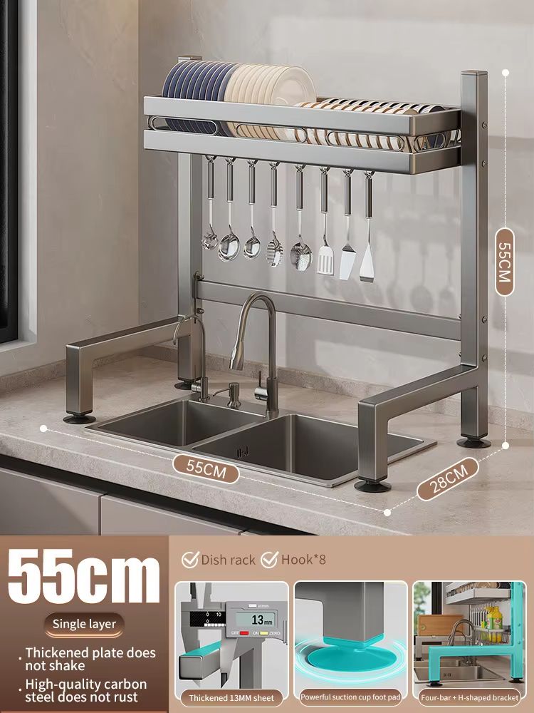 Stainless Steel DoubleLayer Kitchen Sink Dish Draining Shelf 6