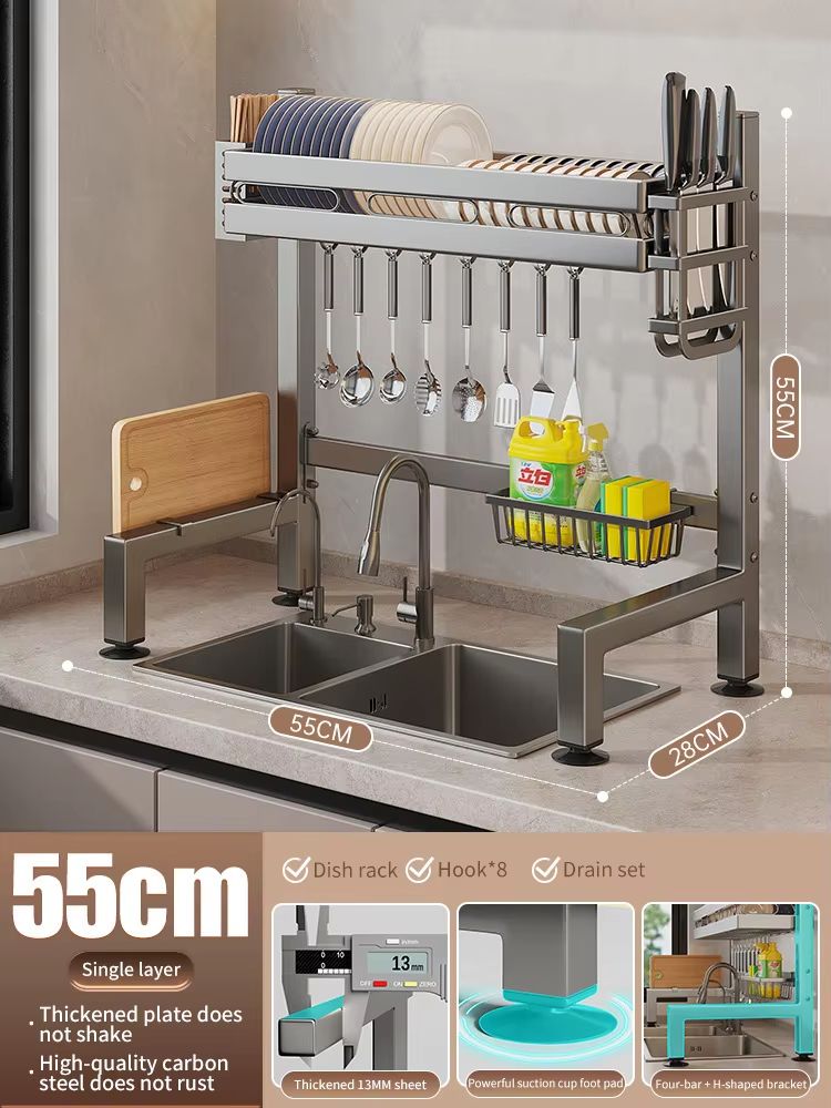 Stainless Steel DoubleLayer Kitchen Sink Dish Draining Shelf 7