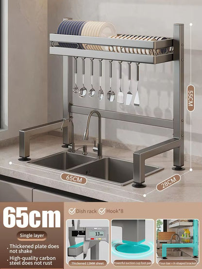Stainless Steel DoubleLayer Kitchen Sink Dish Draining Shelf 8
