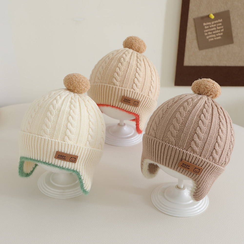 Windproof Toddler Girls Knitted Hat Cute Pompom Infant Ear Protection Cap Baby Boy Earmuffs Beanie 1