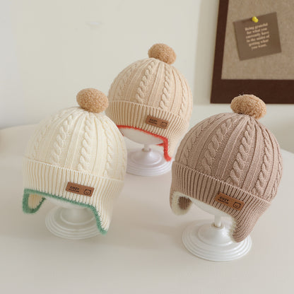 Windproof Toddler Girls Knitted Hat Cute Pompom Infant Ear Protection Cap Baby Boy Earmuffs Beanie 1