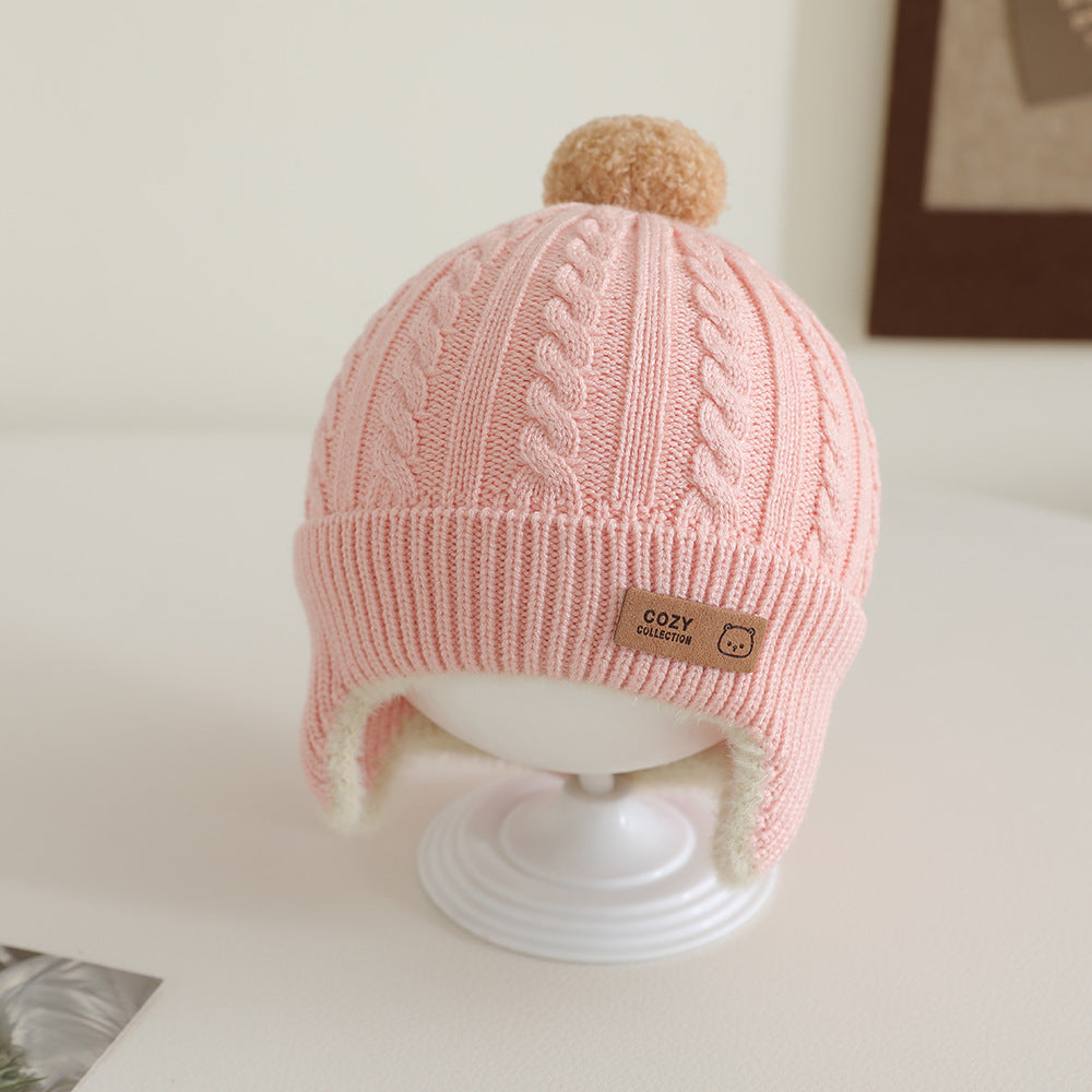 Windproof Toddler Girls Knitted Hat Cute Pompom Infant Ear Protection Cap Baby Boy Earmuffs Beanie 5