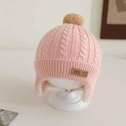 Windproof Toddler Girls Knitted Hat Cute Pompom Infant Ear Protection Cap Baby Boy Earmuffs Beanie 5