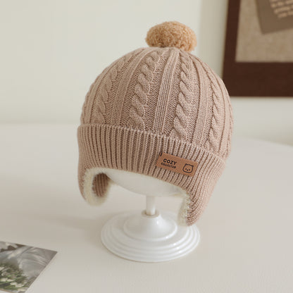 Windproof Toddler Girls Knitted Hat Cute Pompom Infant Ear Protection Cap Baby Boy Earmuffs Beanie 6