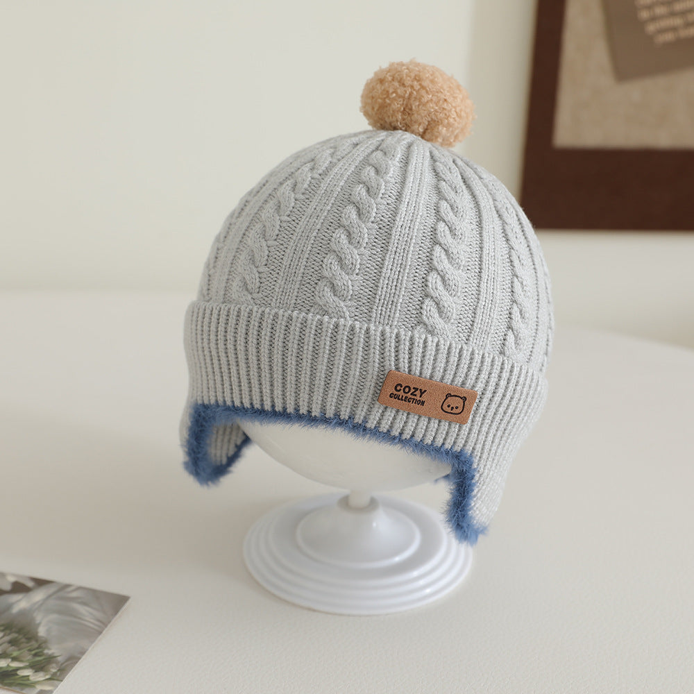 Windproof Toddler Girls Knitted Hat Cute Pompom Infant Ear Protection Cap Baby Boy Earmuffs Beanie 7