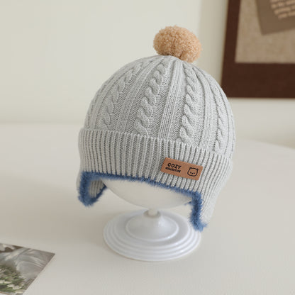 Windproof Toddler Girls Knitted Hat Cute Pompom Infant Ear Protection Cap Baby Boy Earmuffs Beanie 7