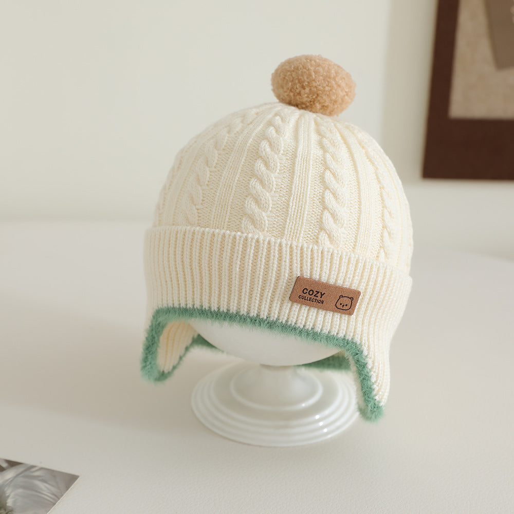 Windproof Toddler Girls Knitted Hat Cute Pompom Infant Ear Protection Cap Baby Boy Earmuffs Beanie 8