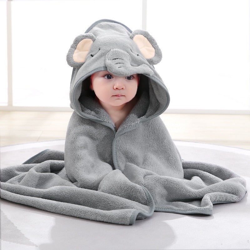 Water Absorbent Baby Bathing Cape, Cartoon Animal Hooded Towel, Coral Velvet Wrap for Kids