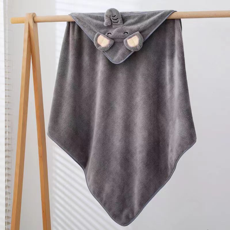 Water Absorbent Baby Bathing Cape, Cartoon Animal Hooded Towel, Coral Velvet Wrap for Kids