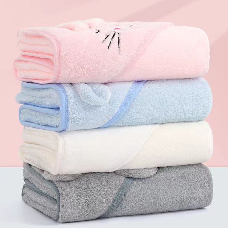 Water Absorbent Baby Bathing Cape, Cartoon Animal Hooded Towel, Coral Velvet Wrap for Kids