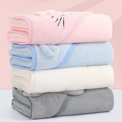 Water Absorbent Baby Bathing Cape, Cartoon Animal Hooded Towel, Coral Velvet Wrap for Kids