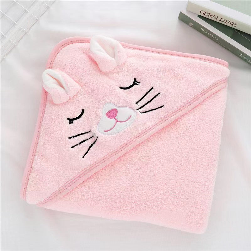 Water Absorbent Baby Bathing Cape, Cartoon Animal Hooded Towel, Coral Velvet Wrap for Kids