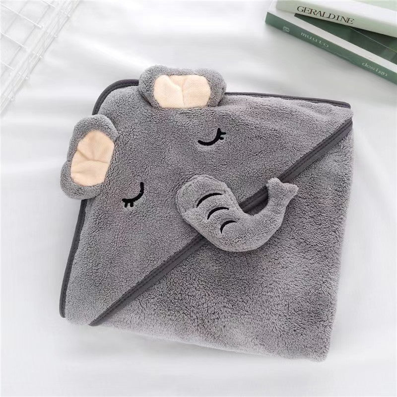 Water Absorbent Baby Bathing Cape, Cartoon Animal Hooded Towel, Coral Velvet Wrap for Kids