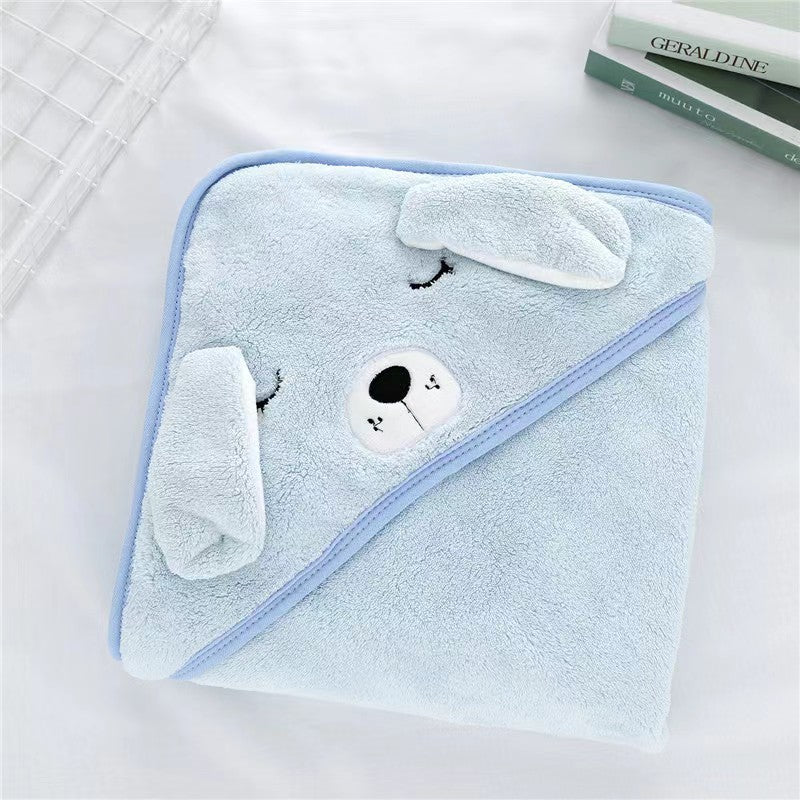 Water Absorbent Baby Bathing Cape, Cartoon Animal Hooded Towel, Coral Velvet Wrap for Kids