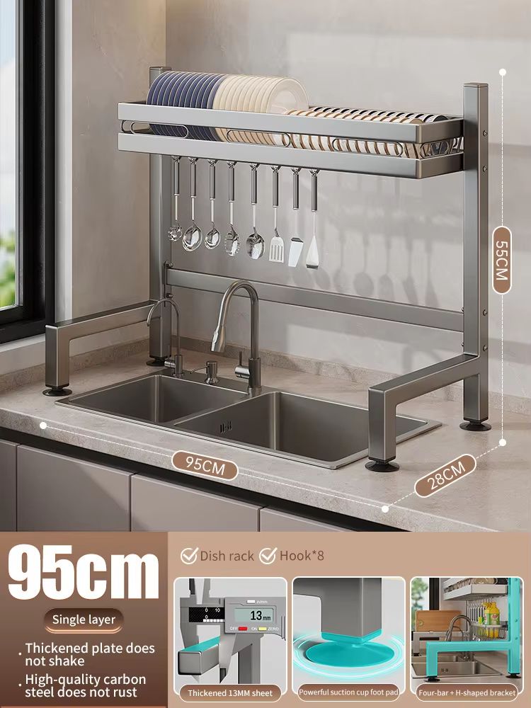 Stainless Steel DoubleLayer Kitchen Sink Dish Draining Shelf 14