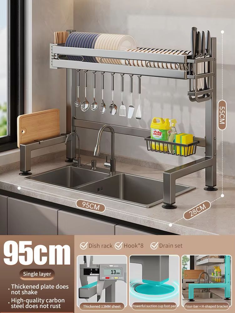 Stainless Steel DoubleLayer Kitchen Sink Dish Draining Shelf 15