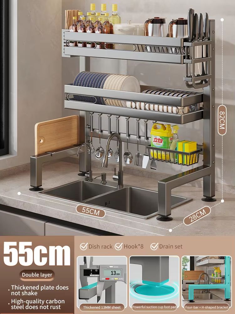 Stainless Steel DoubleLayer Kitchen Sink Dish Draining Shelf 16