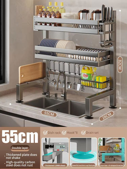 Stainless Steel DoubleLayer Kitchen Sink Dish Draining Shelf 16