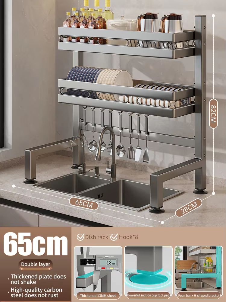 Stainless Steel DoubleLayer Kitchen Sink Dish Draining Shelf 17