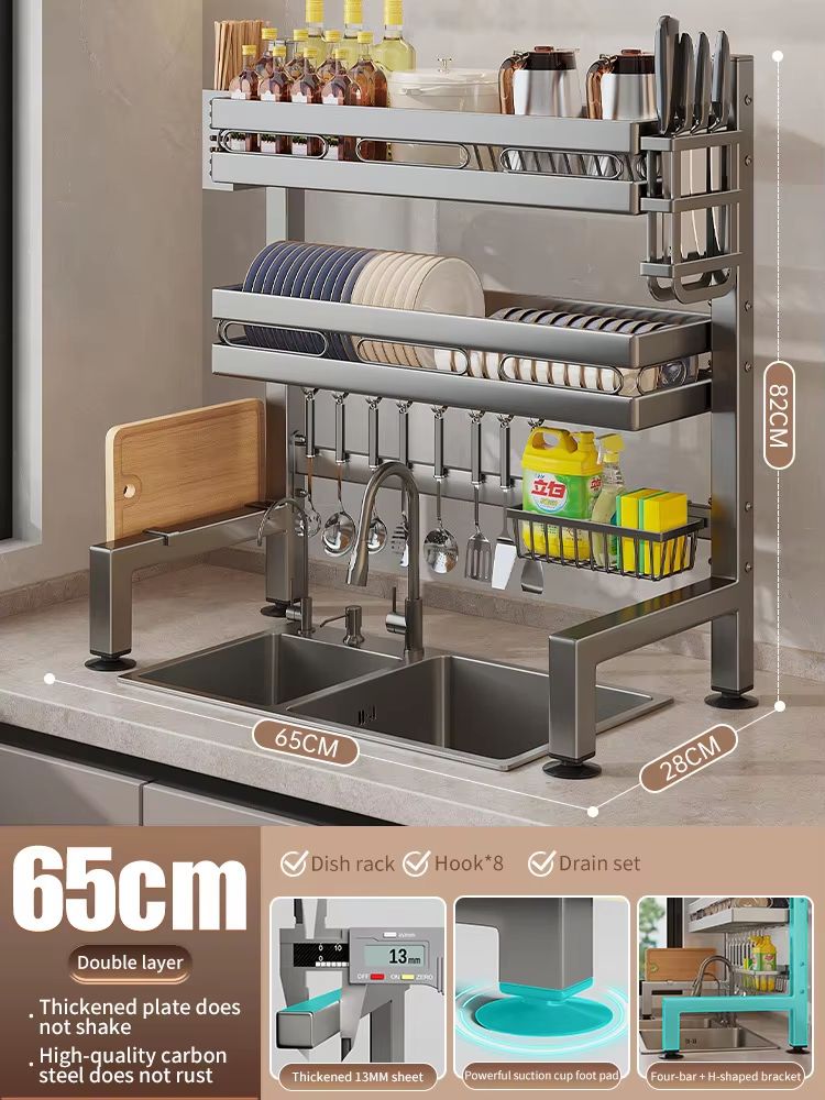 Stainless Steel DoubleLayer Kitchen Sink Dish Draining Shelf 18