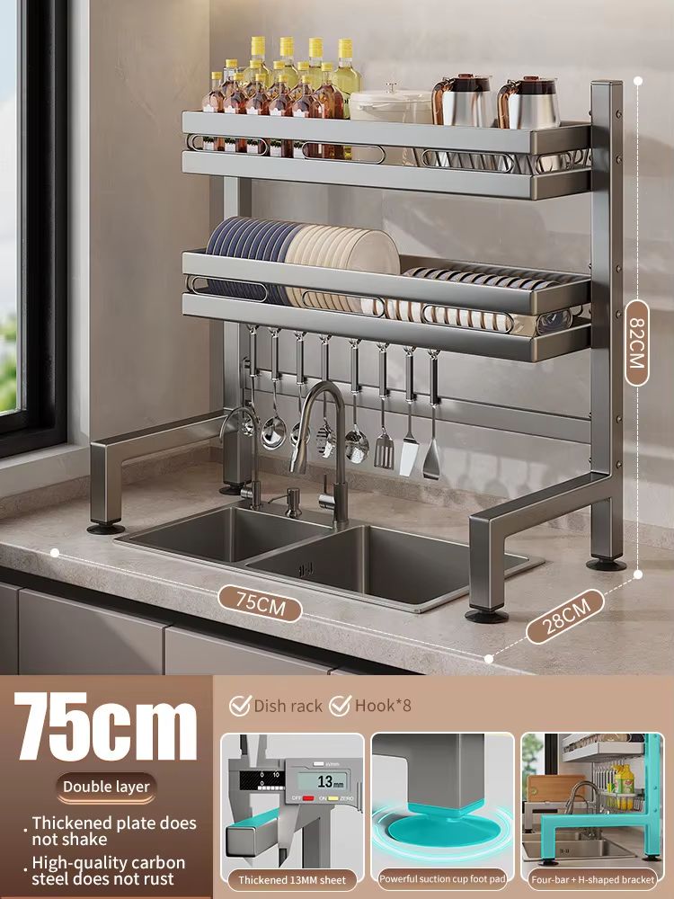 Stainless Steel DoubleLayer Kitchen Sink Dish Draining Shelf 19