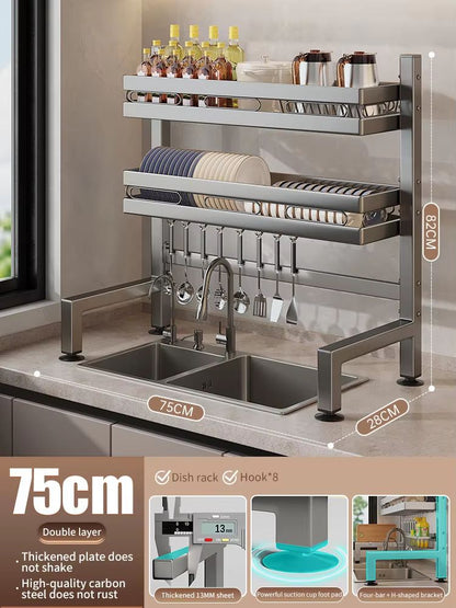 Stainless Steel DoubleLayer Kitchen Sink Dish Draining Shelf 19