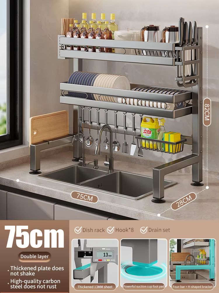 Stainless Steel DoubleLayer Kitchen Sink Dish Draining Shelf 20